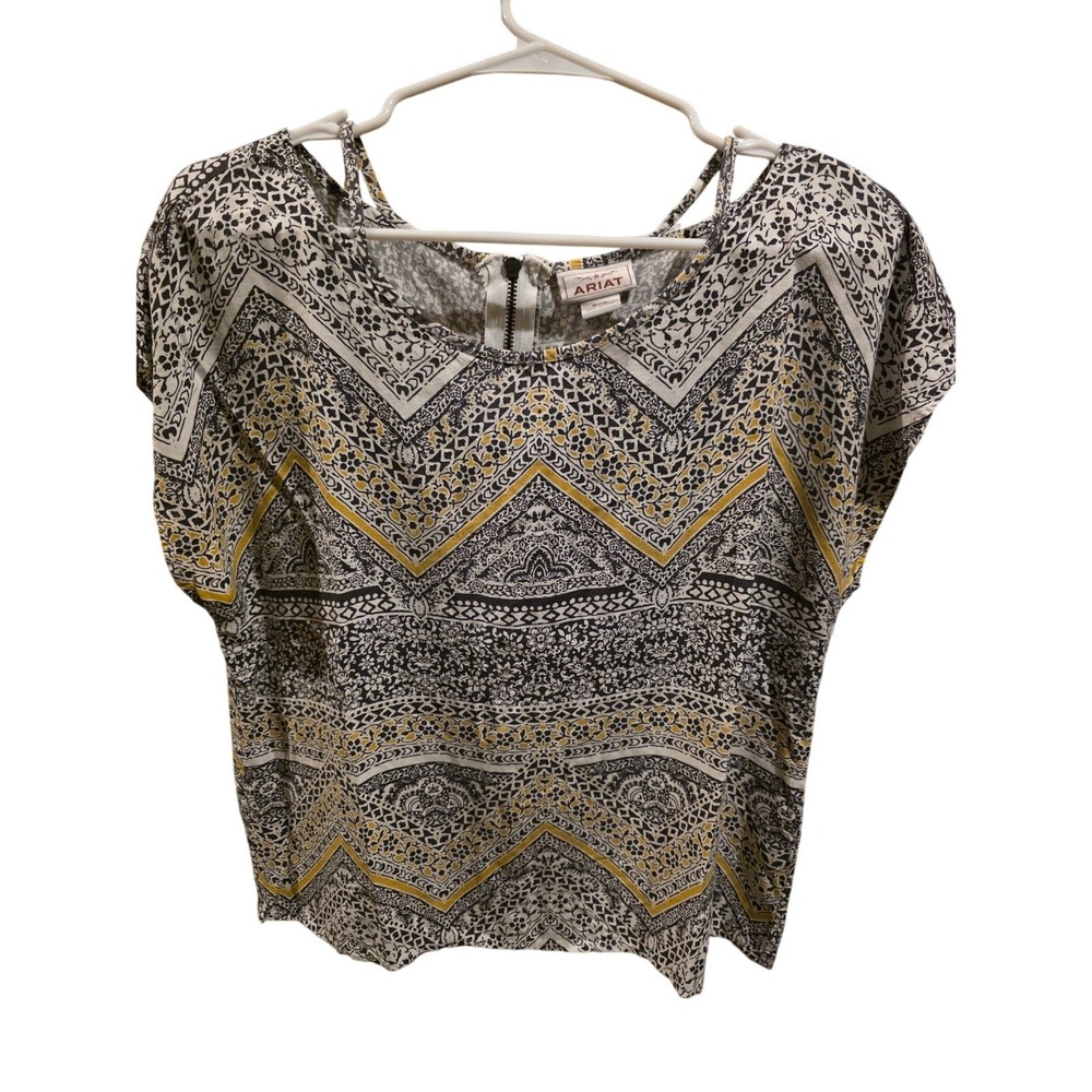 Ariat Blouse M Womens Cap Sleeve Multicolor Geometric Print Light Weight